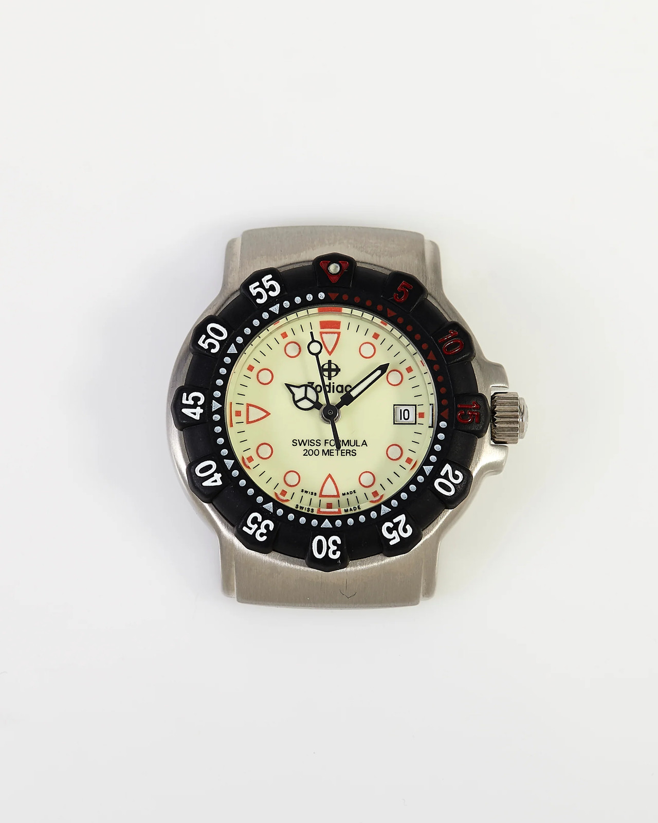 Reloj de buceo Zodiac raro NOS 30 mm Swiss Formula 200 m esfera luminosa bisel negro