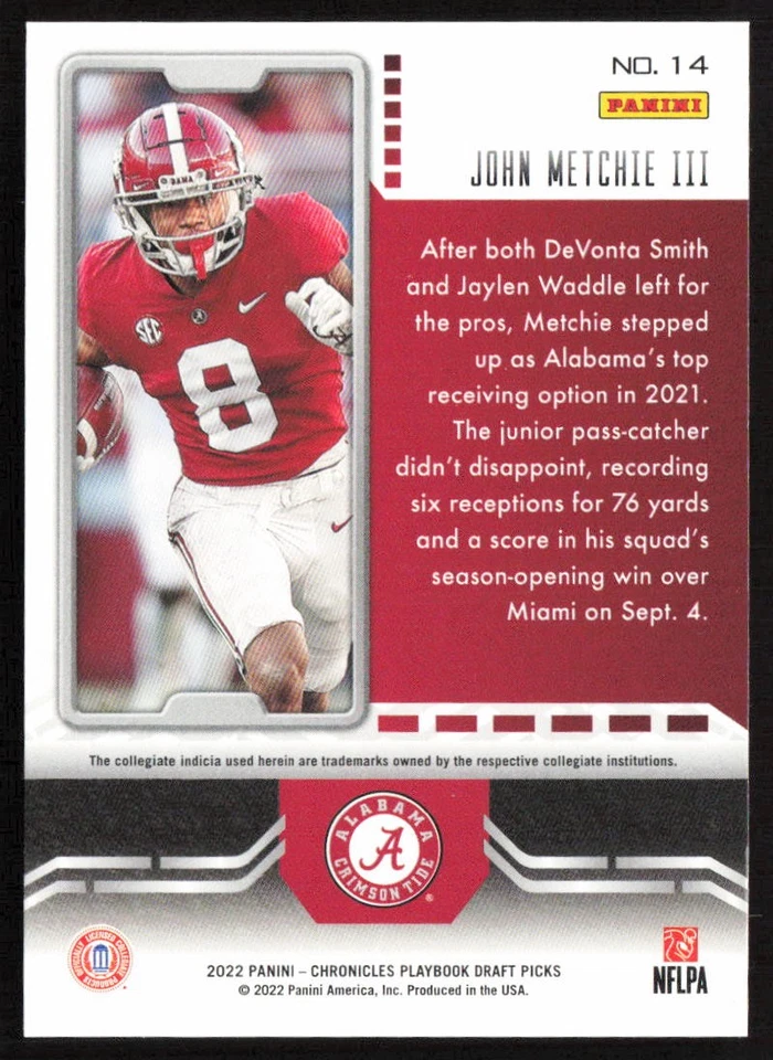 2022 Panini Playbook Draft John Metchie III #14 Rookie Alabama - Image 2 of 2