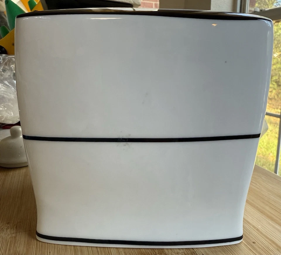 Nicole Miller Home Ceramic Tissue Box Cover Black & White Damask 6.5” Elegant - Image 4 of 4