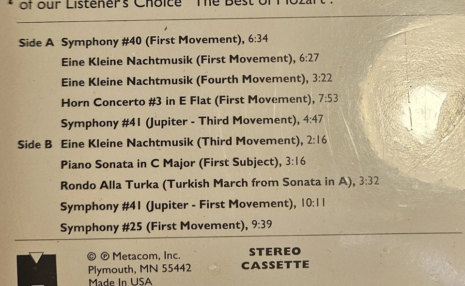 Vtg 1972 The Best Of Mozart Cassette Tape Listener's Choice Vol. 4 Sealed New - Image 3 of 4