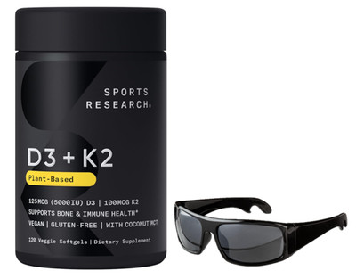 $Sport Re-serch Vitamin D3 with K2 Softgels - Plant Based K2 & Vegan D3 5000iu w