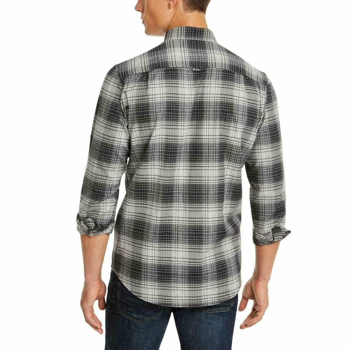 Club Room Mens Shirt Gray Size Small S Button Down Plaid Printed
