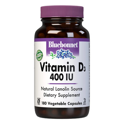 Bluebonnet Vitamin D3 10 Mcg (400 Iu) 180 Vegetable Capsules, Vegan