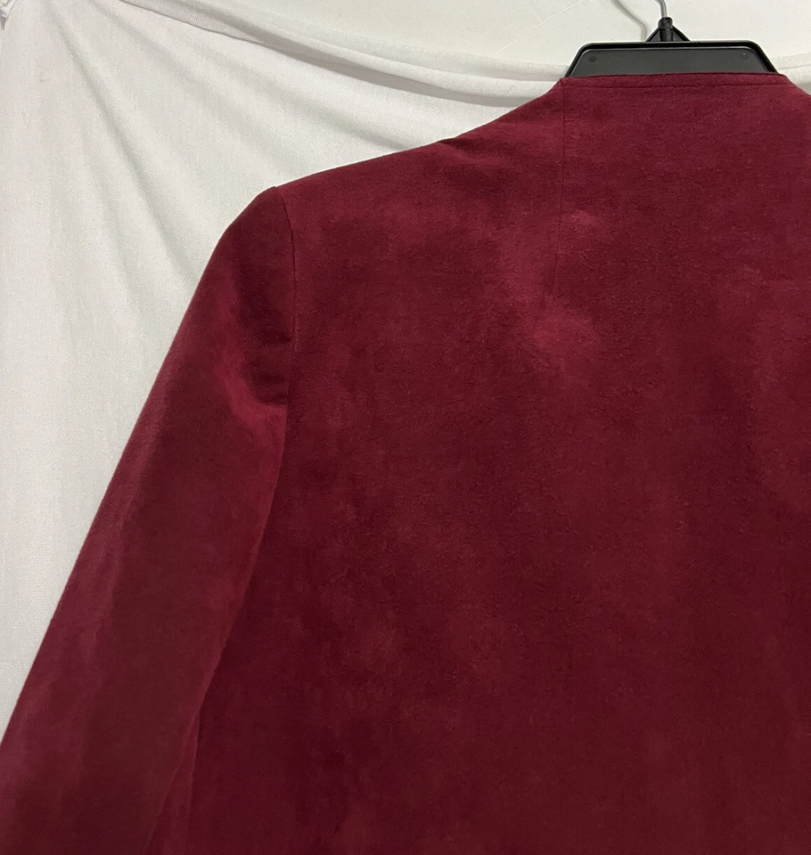 Chaqueta de Gamuza Ultra Abe Schrader De Colección Para Mujer Talla 10 Borgoña Vino Frente Abierto Foto 3 de 4