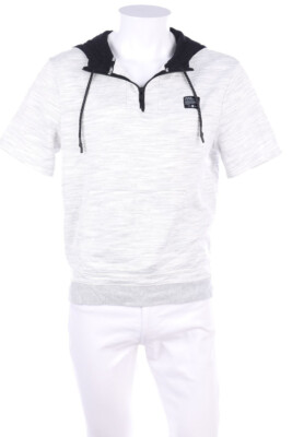 Angelo Litrico C&A Kapuzen-Pullover Kurzarm Print M Grau-Töne weiß