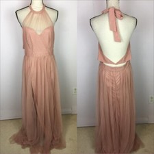 NWT Fashion Nova Tulle Gown Maxi Dress Sz XL Womans Blush Pink Halter Neck Lined
