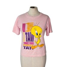 Vintage 90s T Shirt Size 14 Tweety Bird 1993 I Twat I Taw A Puddy Tat Pink