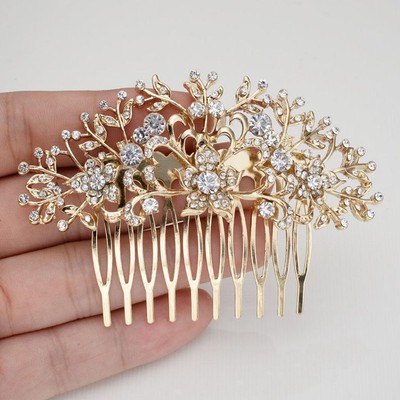 Brautjungfer Braut Hochzeit Gold österreichischer Kristall Blume Haarkamm Kopfstück