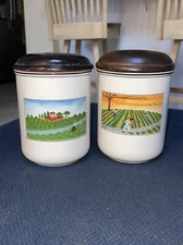 VILLEROY & BOCH Design Naif Canisters 5.5" Storage Jar Wood Lid Country Scene