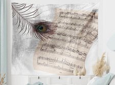 NOTE MUSICALI, ARAZZO DA PARETE IN PIUMA DI PAVONE, LENZUOLO MATRIMONIALE 64x94