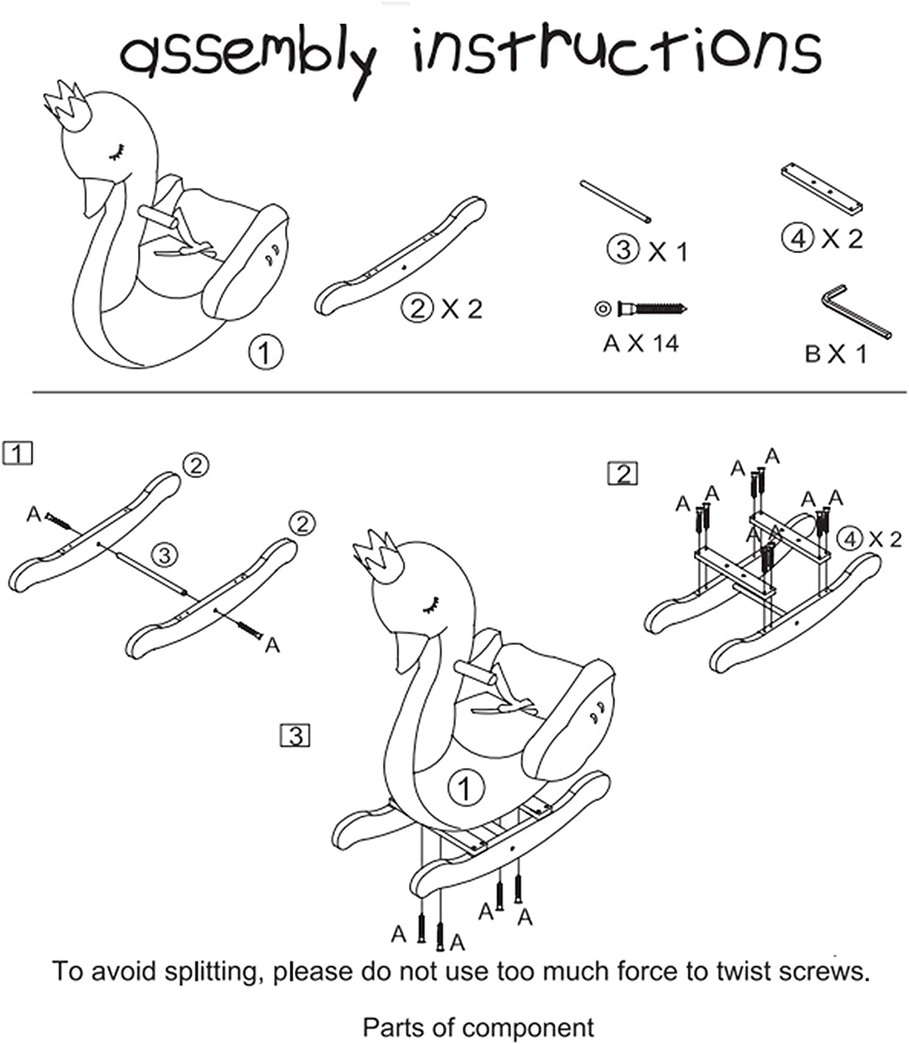  Plush Rocking Horse Wooden, Swan Rocker, Baby Riding Animal Kid Ride