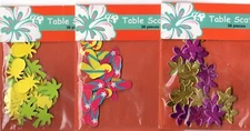 3 Packs Lg 1" Party Confetti, 90 Pcs, Pineapple, Palm Tree, Flip Flop, Flower