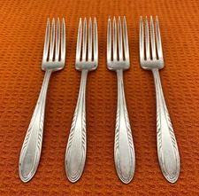 Set/4 National Silver NSC FLAME Pattern Silverplate Dinner Forks Flatware Lot
