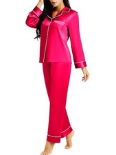 Women's Silk Satin Pajama Set Button-Down Sleepwear Loungewear XS-3XL