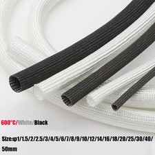 White/Black 600 C HIGH TEMP Fiberglass Sleeving Wire Cable Insulation Tube