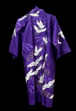 Japanese Crane Kimono 100 Polyester Sheen Purple Gold Robe Japan One Size New
