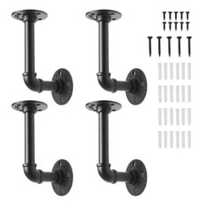 4X Pipe Shelf Brackets Industrial Iron Rustic Wall Floating Shelves Storage Set