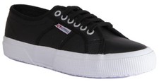 Superga 2750 Efglu Scarpe In Pelle Opaca Donna Nero Bianco Numero UK 3 - 6.5