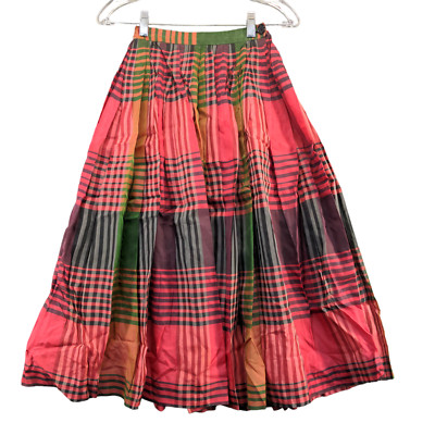Jo Collins Women's A-Line Midi Skirt Multicolor 21x31 Plaid Pleated Vintage