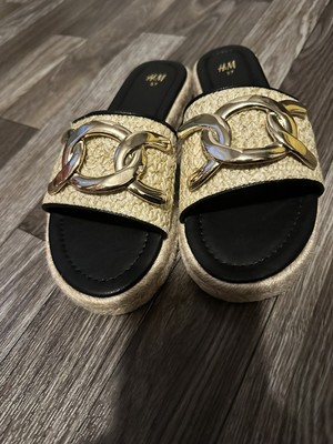 H&M Divided Espadrille Sandals With Gold Accent Size 38/7 New 