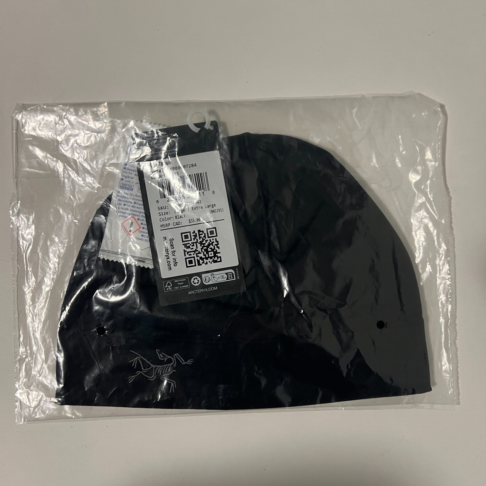 Arc'teryx Rho Beanie Toque Leggero Nero Taglia Large XL