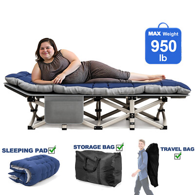 Oversized Folding Camping Bed Travel Cot and Pad Heavy Duty Beds Travel Cot