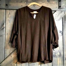 S M L XL  Boho peasant BROWN SHIRT drawstring sleeves one size BOUTIQUE