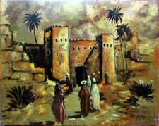 LAHLOU Tayeb (1919-1972) (Attribué à)  Porte de ville marocaine H. sur Panneau