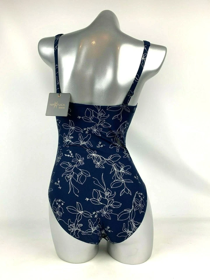 Traje de baño Nip Tuck 6 piezas floral azul marino plateado adelgazante NUEVO Foto 2 de 4