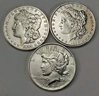 Lot of 3 Silver Dollars 90% Silver  1884 O, 1890 Morgan & 1922 D Peace CLEANED