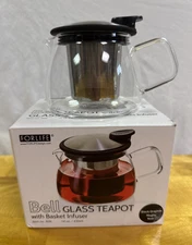 FORLIFE Bell Glass Teapot with Basket Infuser 14 OZ / 430 ML Black Graphite NEW