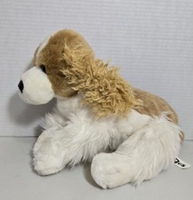 TOYS R US STUFFED PLUSH WHITE BROWN COCKER SPANIEL DOG PUPPY 2010 12"