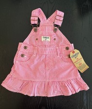 Vintage OshKosh Girl Pink White Gingham Check Cotton Overall Jumper Dress 6M
