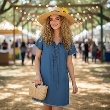 GUESS Blue Denim Lace-Up Mini Dress Size 4