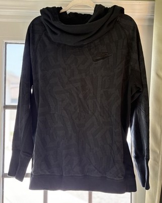 Nike Unisex Adults Size L Black Turtleneck Swoosh Logo Print Hoodie Sweatshirt