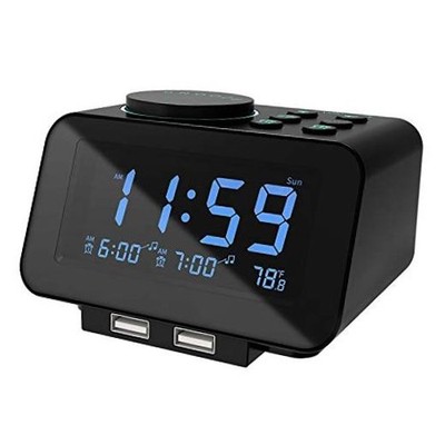 Digital Dual Alarm Clock Radio - 0-100% Dimmer with Weekday/Weekend Black
