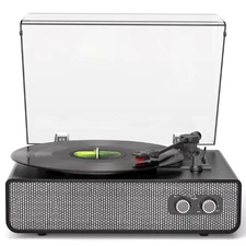 Vinyl Record Player with Upgraded Built-in Speakers, 3-Speed Belt-Driven Blue...