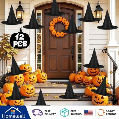 Versatile 12 PCS Floating Witch Hats with Clear Fishing Line for Halloween Magic