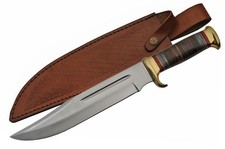 Bowie Knife 17" Overall, 11" Stainless Blade, Leather/Wood Handle Sheath