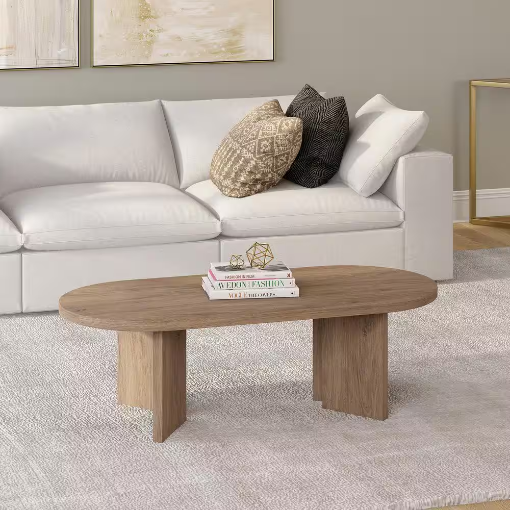 Antiqued Gray Oak 48-In Oval MDF Coffee Table with Distressed Finish