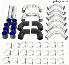 12pcs 2.5 Intercooler Piping Kit T-bolt Clamps Blk Silicone Coupler New