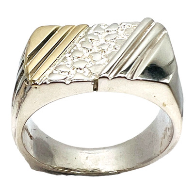 925 Silber Siegelring Nugget Herrenring bicolor 8gr Gr. 9,75