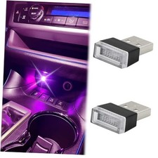 2 PCS USB LED Car Interior Night Light Atmosphere Lamp, Mini USB Pink Purple