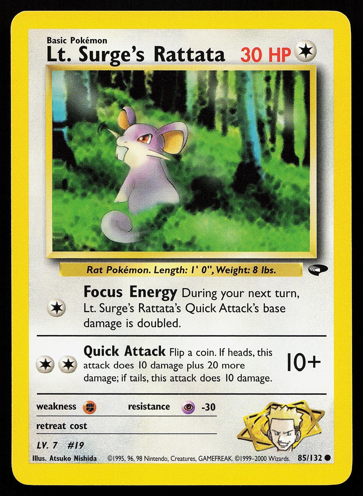 Lt. Surge's Rattata 85/132 Unlimited Common Gym Challenge Pokemon Card