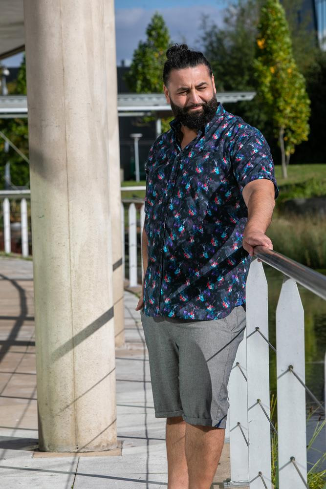 D555 FARNBOROUGH - Camicia Uomo A Maniche Corte Con Stampa Chitarra, Taglie Forti Fino A 6XL