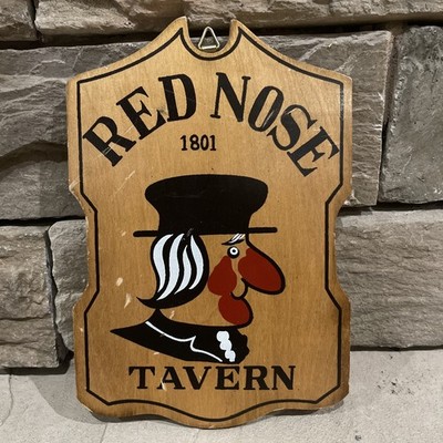 Vintage Red Nose Tavern Wooden Wall Plaque Sign 1801 Bar Pub Decor Made in Japan