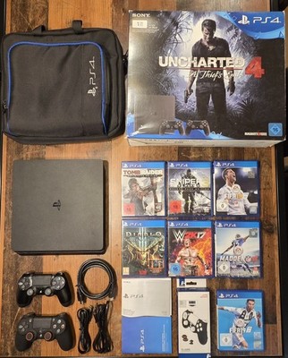 Sony PS4 Slim - 1TB; 2xSony Controller; 7 Spiele; alle Kabel #in OVP + PS-Tasche