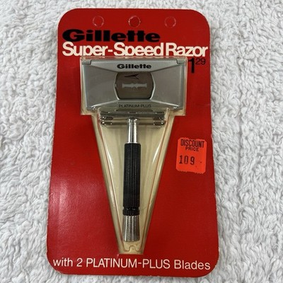 Gillette SUPER SPEED Back Handle Flare Tip Razor 2 Blades on Card NOS