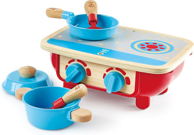 Toddler Kitchen Set | Wooden 6 Piece Cooking Set, Pretend Kitchen Playset with T