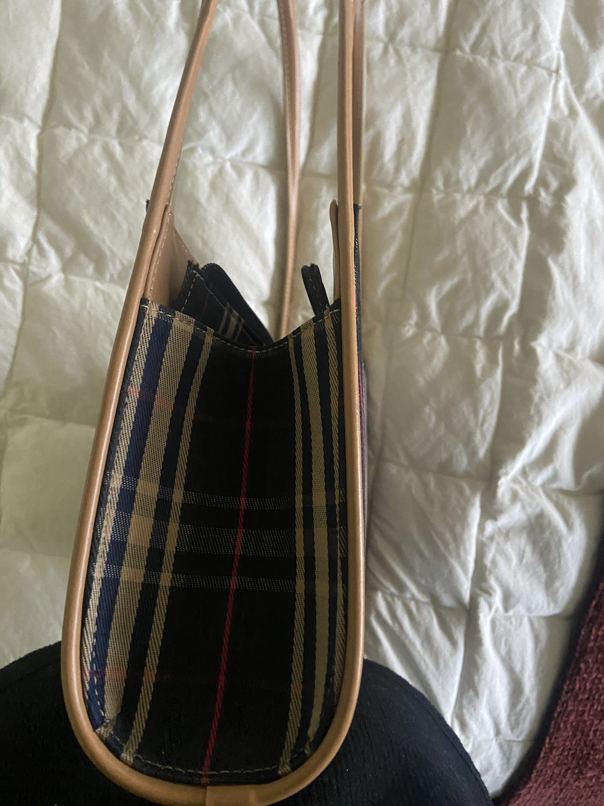 VINTAGE Japanese Burberry London Blue Label Nova Check Pattern Canvas  bag image 10